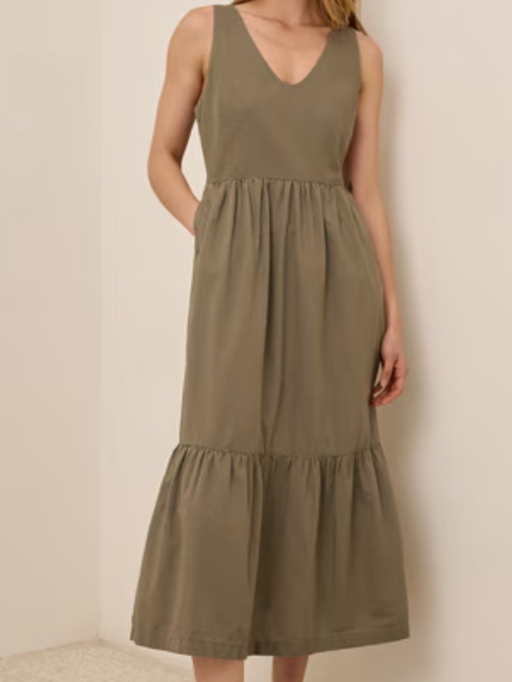 PACT Women’s Tiered Maxi Skirt in Olive Green cotton linen blend XS fits S